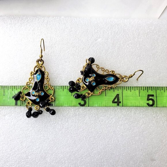 Filigree Black and Blue Triangular Shaped Fashion Earrings - Picture 5 of 8